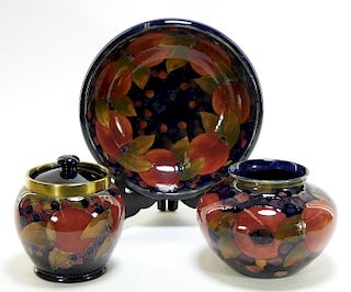 3 Moorcroft Pottery Pomegranate Pattern Bowls Jar