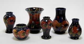 6 Moorcroft Pottery Pomegranate Pattern Vases