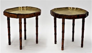 PR Faux Bamboo Inlaid Brass Tray Side Tables