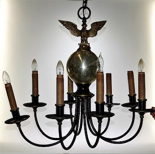 PR American Federal Style Eagle 8 Arm Chandeliers
