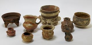 9PC Ancient Pre Columbian Pottery Vessel Group