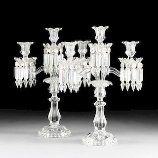A PAIR OF BACCARAT CRYSTAL THREE-LIGHT CANDELABRA IN THE "MEDAILLON" PATTERN, FRANCE, LATE 20TH CENTURY,