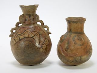 2 Pre Columbian Figural Nazca Pottery Vessels