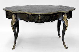 19C. French Neoclassical Ebonized Boulle Table