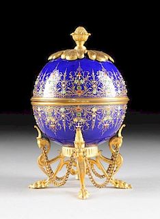 A FRENCH ENAMEL ON COPPER EGG SHAPE FITTED SCENT CASKET, PROBABLY PARIS, CIRCA 1880,