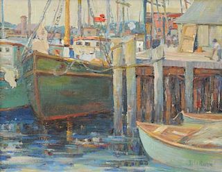 PETER BELA MAYER (American 1887-1993) A PAINTING, "Gloucester Harbor,"