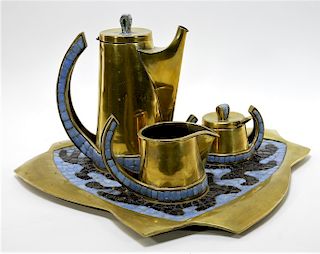 Salvadore Teran Brass & Mosaic Glass Tile Tea Set