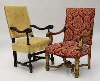 2 Continental European Carved Lolling Chairs