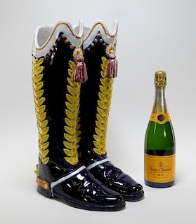 Italian Majolica Spur Heel Double Boot Vase