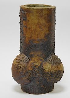 American Modernist Phallic Raku Pottery Log Vase