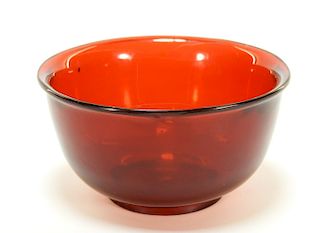 Chinese Red Peking Glass Carved Footed Bowl