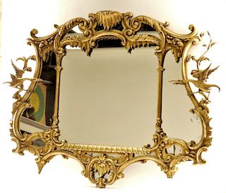 18C French Chinoiserie Gilt Wood Crane Hall Mirror