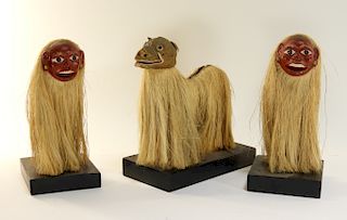 3 19C. SE Asian Carved Wood Raffia Deity Figures