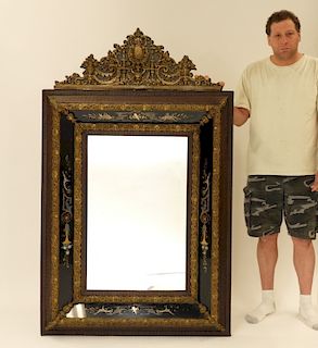 19C. Victorian Eglomised Glass & Brass Hall Mirror