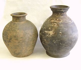 Two Black Han Style Funerary Jars.