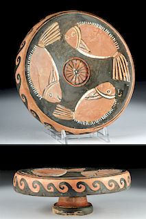 Greek Campanian Pottery Red-Figure Pedestal Fish Plate