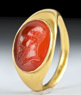 22K Gold Ring w/ Roman Carnelian Intaglio ex-Christie's