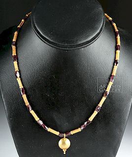 Stunning 22K+ Gold / Garnet Necklace w/ Roman Pendant