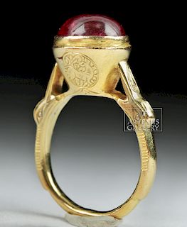 Islamic 16K Gold Ring w/ Ruby Cabochon