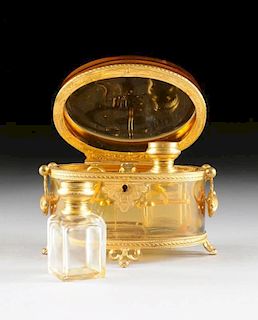 A FRENCH AMBER GLASS FITTED SCENT CASKET, PROBABLY PARIS, CIRCA 1880,