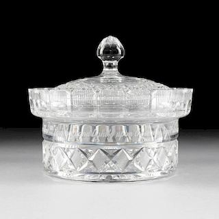 A WATERFORD CUT CLEAR CRYSTAL "MILLENNIUM" PATTERN COVERED CENTER BOWL FOR THE WATERFORD SOCIETY, IRELAND, 2OOO,