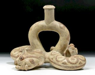 Moche I Pottery Double Snake Stirrup - TL Tested
