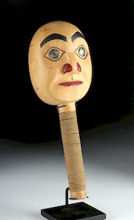 Early 20th C. Tlingit Moon Faced Wood Rattle
