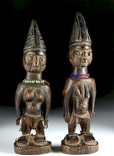 Matched Early 20th C. African Yoruba Wooden Ibeji Twins