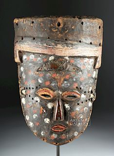 Early 20th C. African Lele Wood & Copper Painted Mask