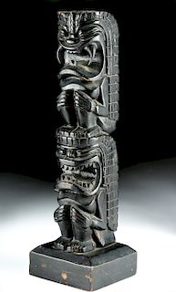 Early 20th C. Hawaiian Hardwood Tiki Totem, Two Figures