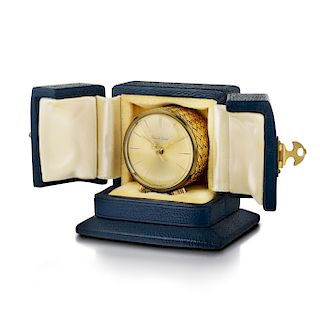 Van Cleef & Arpels Bueche Girod Gold and Brass Musical Travel Alarm Clock