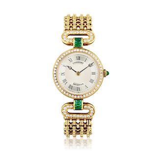 Breguet Ladies Watch, ref. 4745 in 18K Yellow Gold with Diamonds and Emeralds