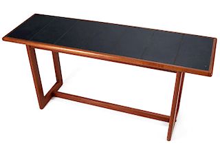 A DANISH MODERN SOFA TABLE, TEAK WITH SLATE INLAY