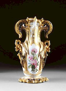 A VICTORIAN PARCEL GILT AND POLYCHROME PAINTED COBALT BLUE GROUND VASE, MID 19TH CENTURY,