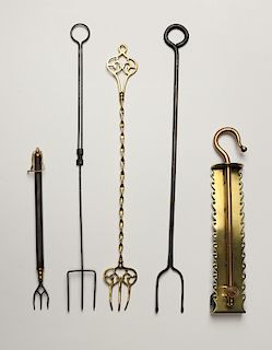 18TH AND 19TH CENTURY FIREPLACE TRAMMEL AND TOOLS
