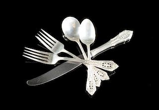 A VINTAGE EIGHTY-FIVE PIECE WALLACE STERLING SILVER FLATWARE SERVICE, ROSEPOINT PATTERN, SECOND HALF 20TH CENTURY,