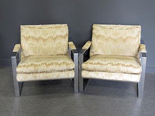 Pair Milo Baughman Thayer Coggin Chrome Chairs.