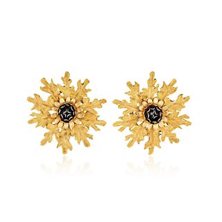 Buccellati Tri-Color Gold Thistle Earclips