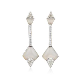 A Pair of Chalcedony and Diamond Earrings