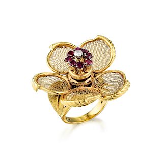 A Diamond and Ruby Ring, French
