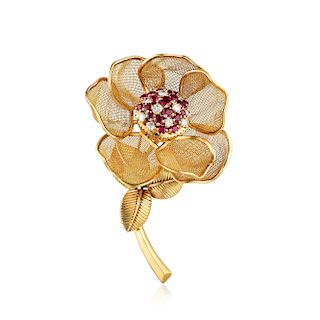 Cartier Diamond and Ruby Day and Night Brooch, French