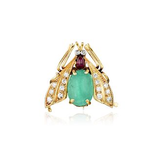 Van Cleef & Arpels Emerald Ruby and Diamond Bug Pin
