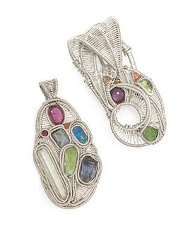 * A Collection of Sterling Silver Wire and Multi Gemstone Pendants, 13.90 dwts.