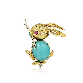 Cartier Turquoise and Sapphire Rabbit Pin
