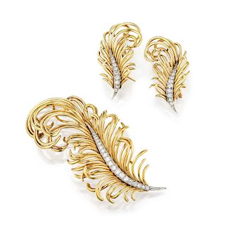 Tiffany & Co Feather Pin and Earclip Set