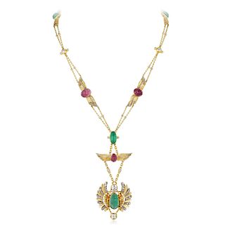 Koch Brothers Emerald Tourmaline and Diamond Necklace