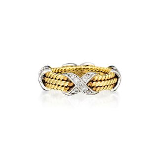 Tiffany & Co. Schlumberger Three Row Gold and Platinum Diamond Ring