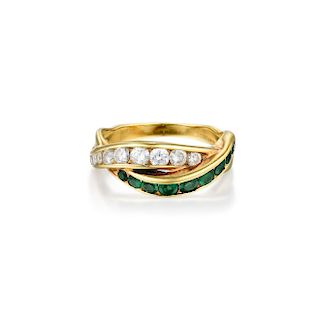 Tiffany & Co. 18K Gold Diamond and Emerald Ring