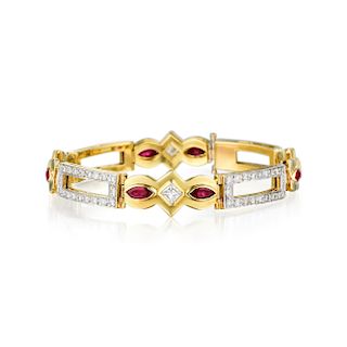 An 18K Gold Diamond and Ruby Bracelet