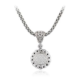John Hardy 18K White Gold and Silver Diamond Pendant/ Necklace
